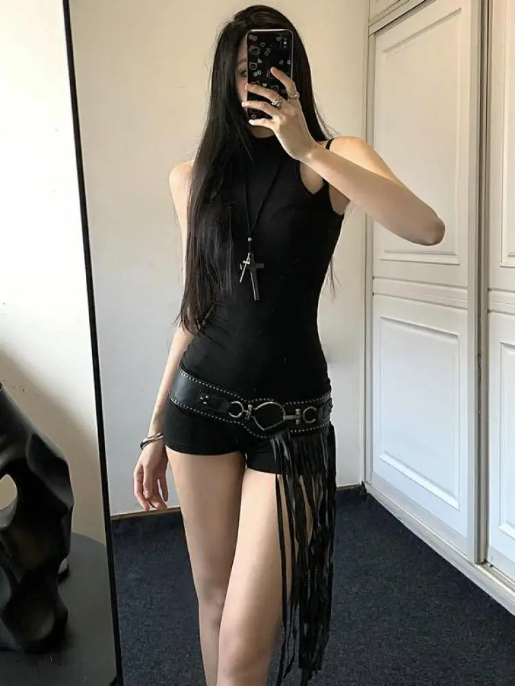 

Korean Women Black Sexy Club Off Shoulder Backless Vest Playsuits Romper Summer O Neck Sleeveless Festival Slim Shorts Jumpsuit