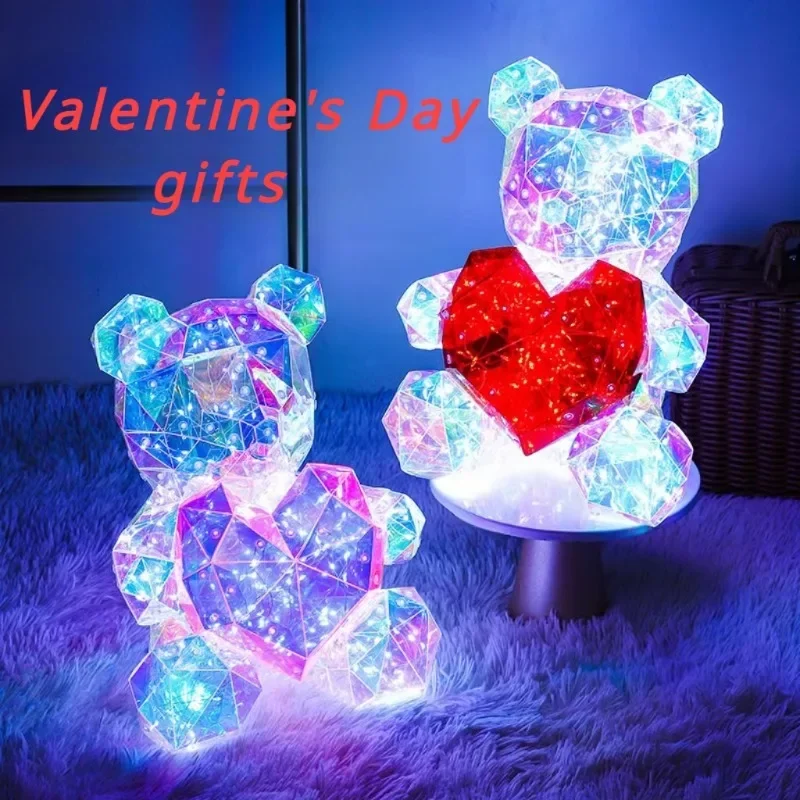 Led Light Up Teddy Bear Romantic Surprise Bear Lamp Colorful Red Heart Bear Girls Birthday Valentine\'S Day Xmas Christmas Gift