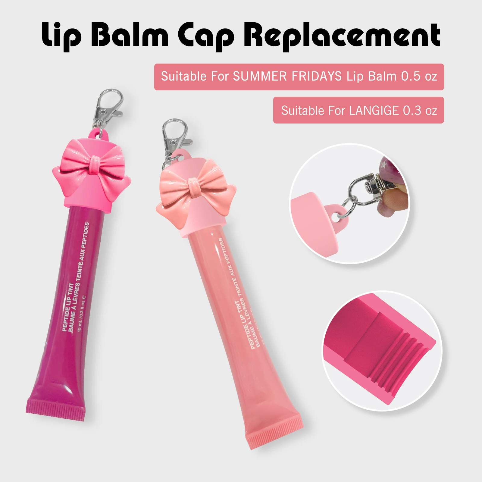 Bow Clip On Lip Balm Keychain Cap Portable Fashion Functional Bag Pendant Lipstick Liploss Storage Cap Key Holder for Women Girl