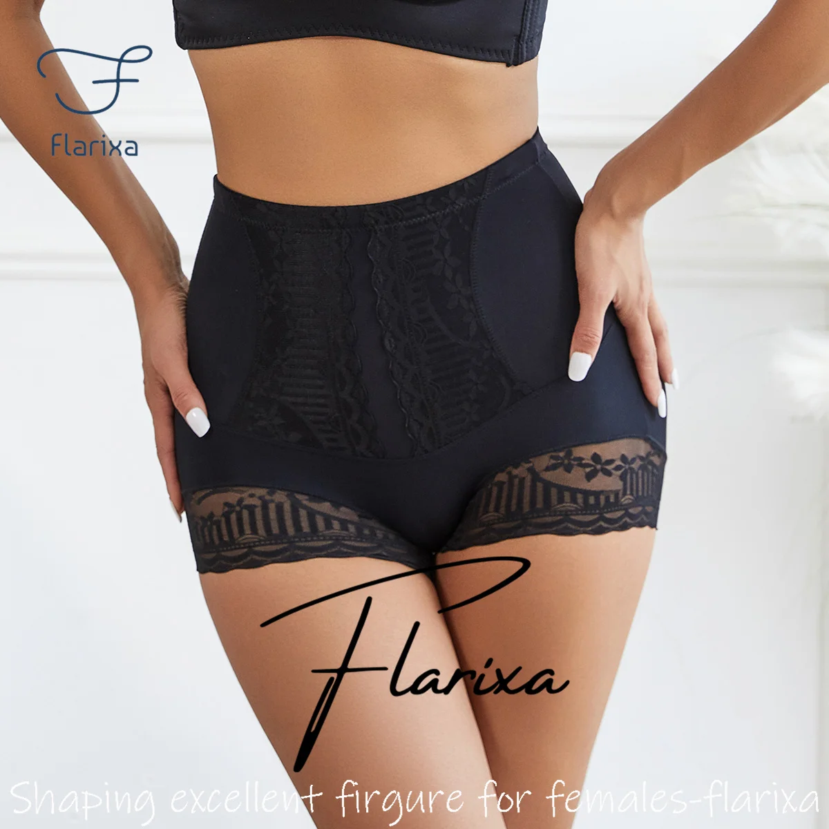 Flarixa Seamless High Waist Panties For Women Lace Shaping Underwear Tummy Control Slimming Briefs Hips Liftting Body Shaper