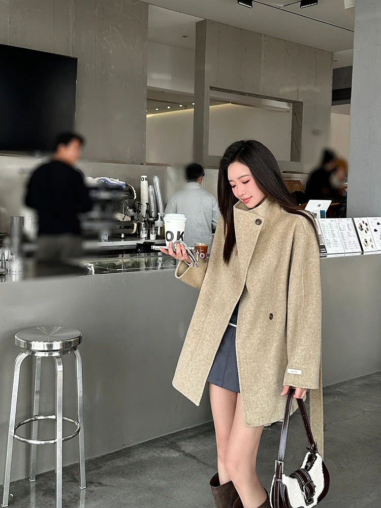 

ZQ Double-Faced Woolen Coat Casual Sle Pure E-commerce S 00% Merino Wool Year-End Special Youth Long Sve Regular Length