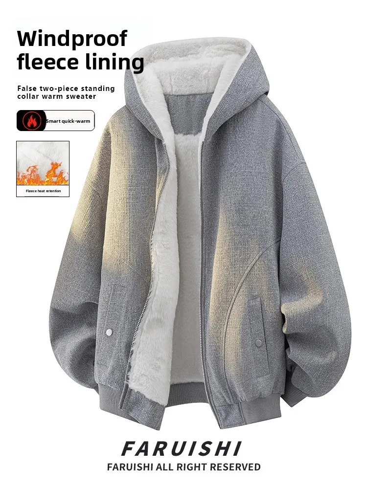 

Утепленная хлопковая куртка с капюшоном на меху кролика, мужская зимняя теплая свободная куртка на молнии, молодежная модная повседневная верхняя одежда