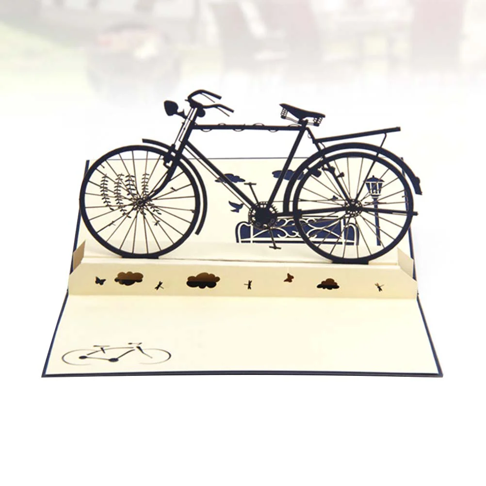 

1PC 3D Father Day Blessing Cards Three-dimensional Retro Bike Greeting Cards Creative 3D Bike Blessing Cards Novel 3D Bike Messa