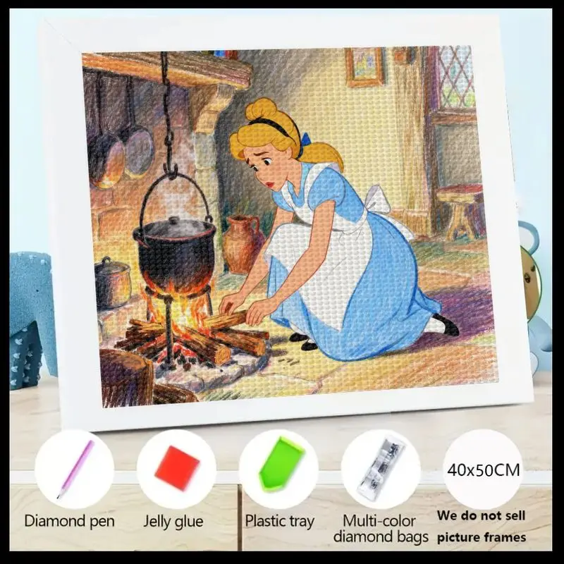 

1PC Alice In Wonderland Diamond Painting Kit, 5D Full Drill DIY Crystal Gem Art Painting, Alice Tending Fire Cooking Scene 40x50