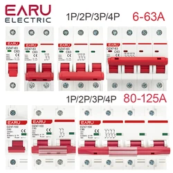 DZ47 400V 1-4P 3-125A C Type Mini Circuit Breaker MCB Short Overload Circuit Protector 35mm Din Rail Mount Breaking Capacity 6KA