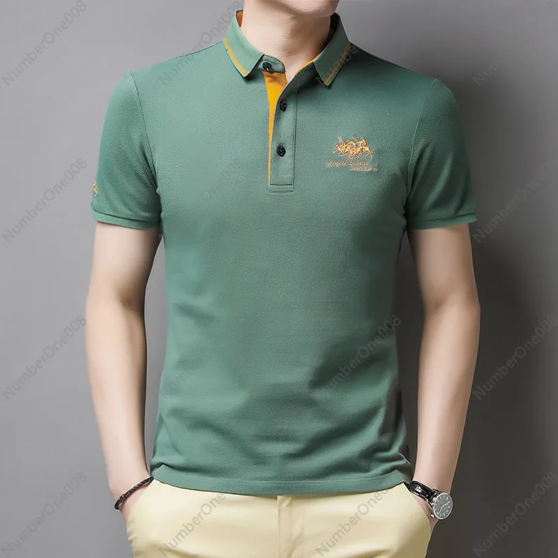 Men's Summer New Lapel Embroidery POLO Fashion Solid Color Young and Middle-aged Short-sleeved Men's Top T-shirt Men's