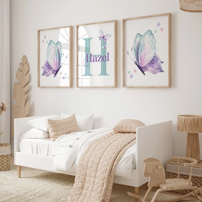 Nordic Wall Art Butterfly Customized Baby's Name Posters and Prints Canvas Paintings for Kawaii Baby Room Decor Bedroom Pictures