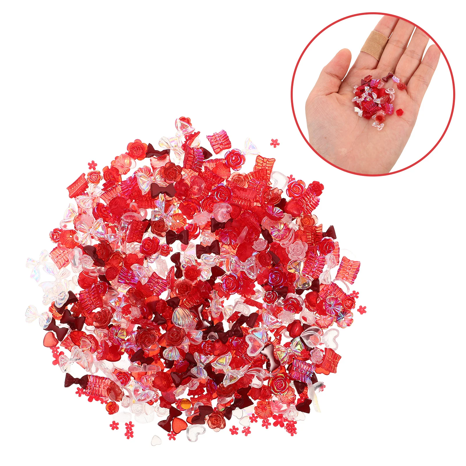 

400pcs Nail Art Charms Set Resin Heart Flower Bowknot Shapes Diy Manicure Decorations For Fake Nails Nail Accessories