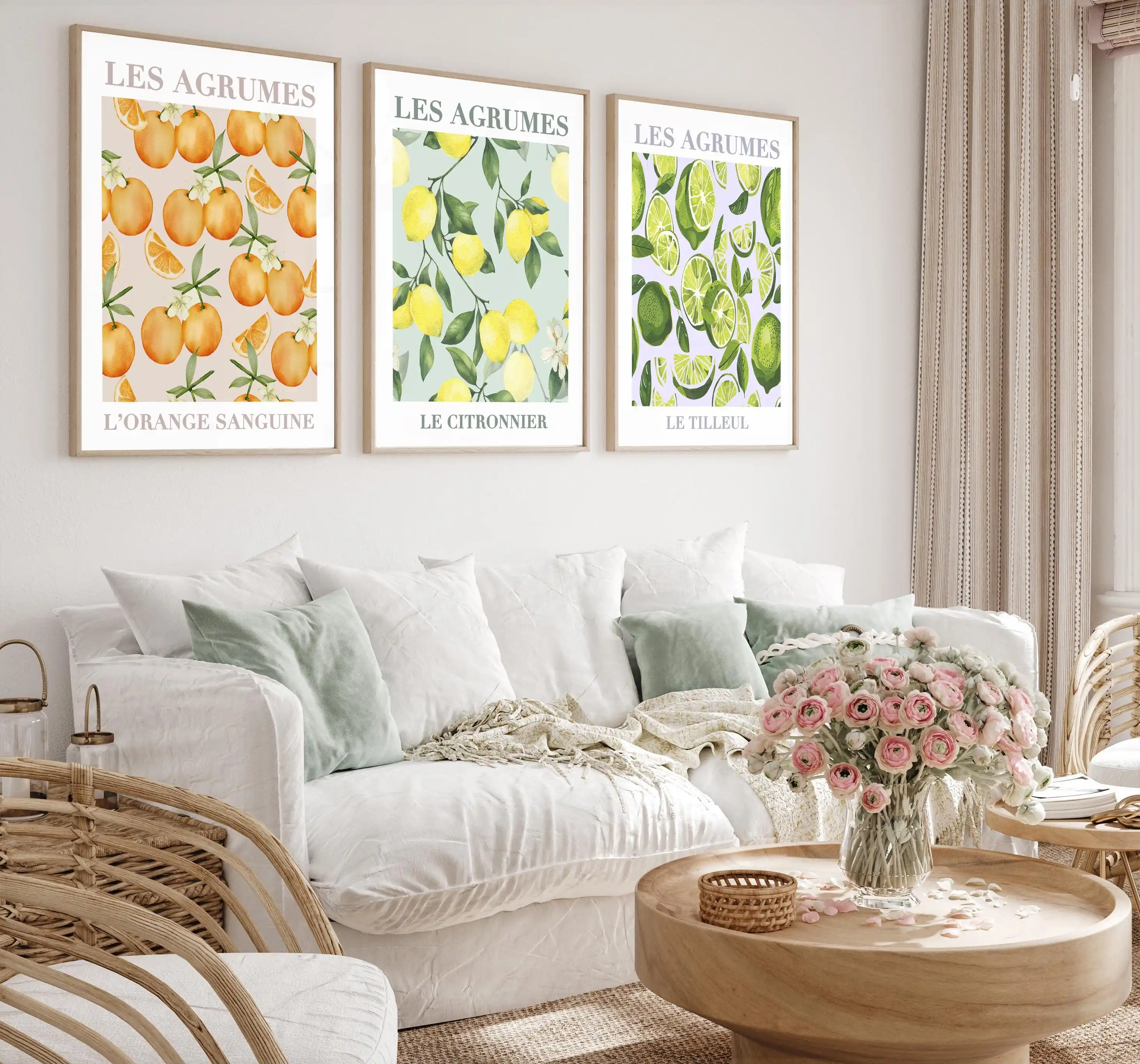 

Set of 3 French Fruit Art Prints Fruit Wall Art Canvas Painting Print Art Poster Home Decor for Living Room Kitchen Hallway