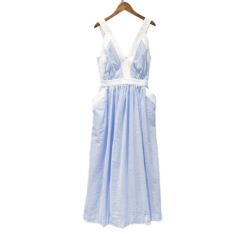 فستان متوسط الطول بدون ظهر ورقبة على شكل حرف V عالي الخصر فضفاض بفتحة مجوفة للنساء، هدية أنيقة مثيرة لحفلات الشاطئ والتاريخ الليلي