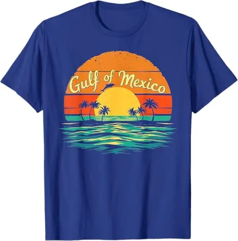 El Golfo De México Dolphin T-Shirt Gulf of Mexico Beach Palms Summer Vacation Clothes 1672 Vintage Beach Graphic Saying Tee Tops