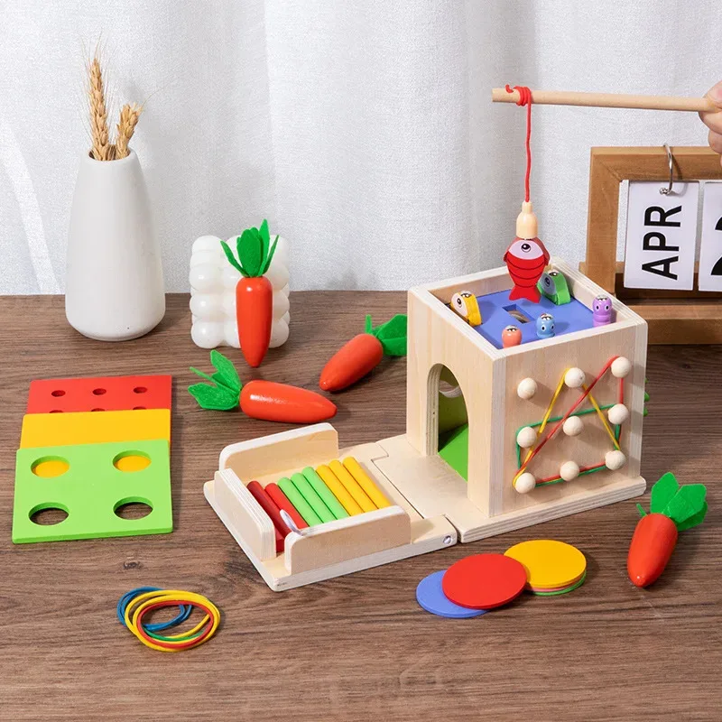 Boîte à monnaie en bois, couleur assortie, Double tiroir Permanent, blocs de radis sensoriels pour enfants, jouets pour cadeaux de bébé, nouvelle collection