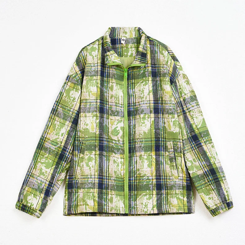 

2025 Autumn and Winter Plaid Shirt Printing and Dyeing Gradient Loose Jacket Shirt Men's Versatile Plaid Jacket