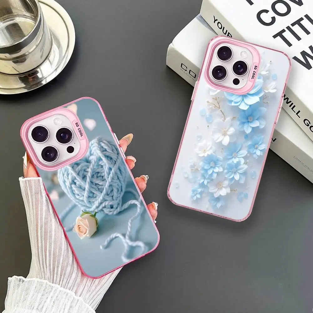 

Warm Blue Illustration Phone Case For iPhone 16,15,14,13,12,11,Mini,Pro,MAX Pink Matte Shockproof Cover