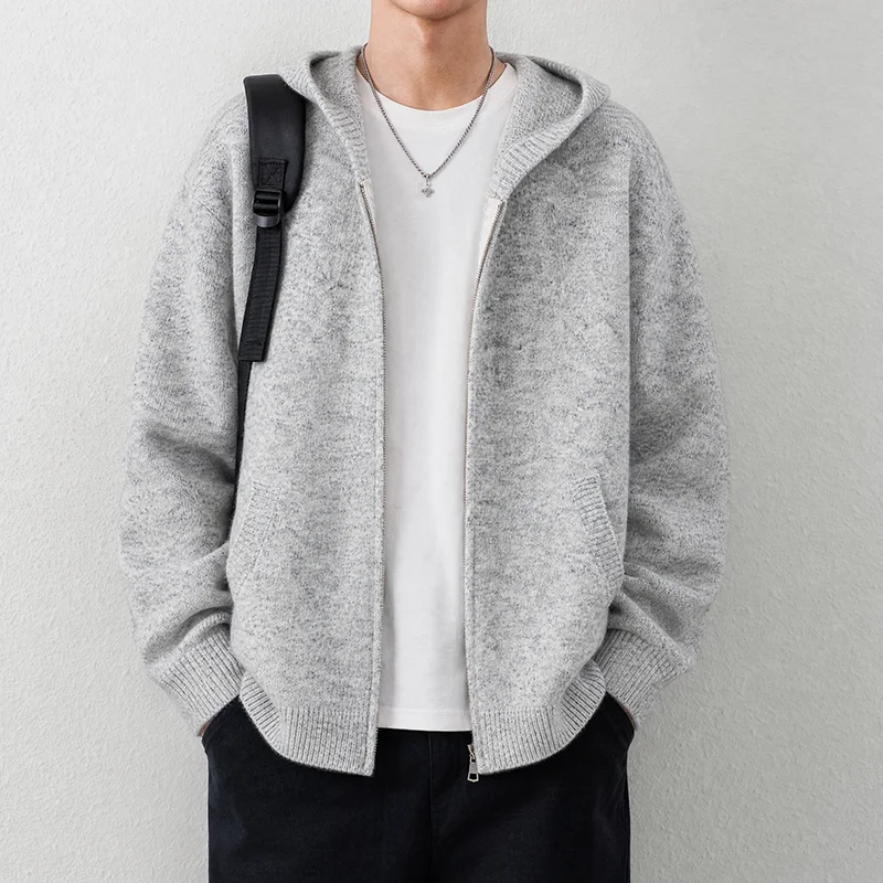 High Quality Men's Knitted Cardigan Winter New Simple Casual Warm Comfort Luxury Brand Korean Casual Classic Sweater Hooded Coat