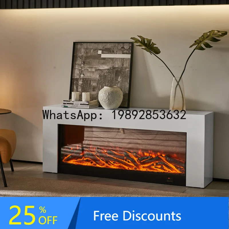 

Slate Minimalist Fireplace TV Cabinet Living Room Background Wall Decoration Electronic Simulation Modern Villa