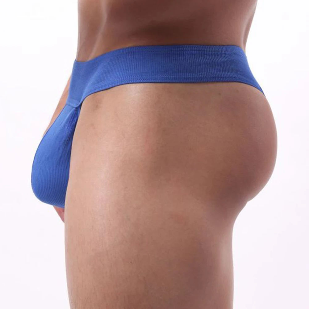 Men\'s Bulge Pouch Breathable Underwear Briefs with Ribbed Texture Solid Color G-String Thongs for Sport and Daily Comfort