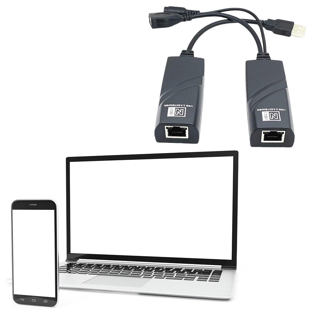 Extensor USB 2.0 para RJ45 com adaptador de alimentação Conexões de cabo de extensão Ethernet de até 100 m para teclado de mouse de câmera