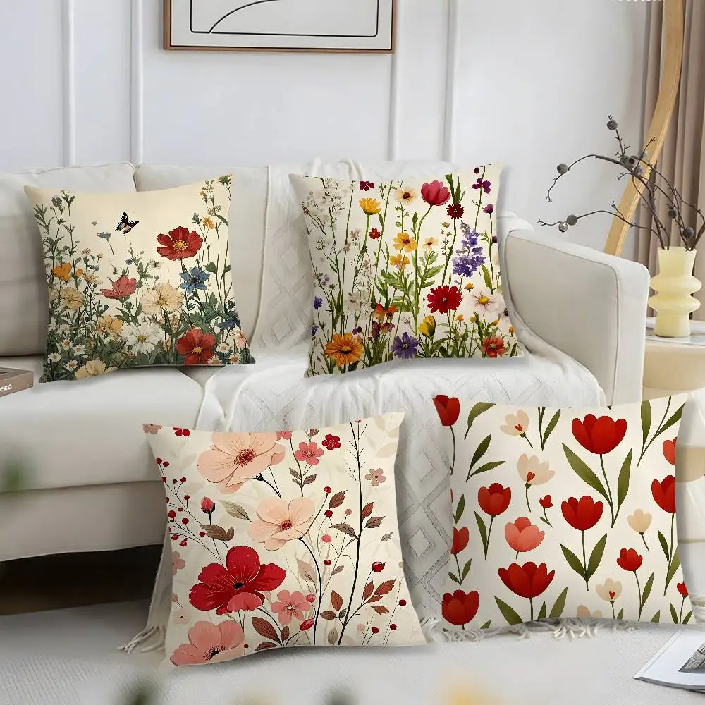 Romantic Flowers Pillow Case Short Plush Print Cushion Cover Square Throw Pillow Covers Sofa Home Decor