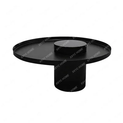 Round Marble Column Metal Tray Coffee Table High And Low Combination Personalized Fashion