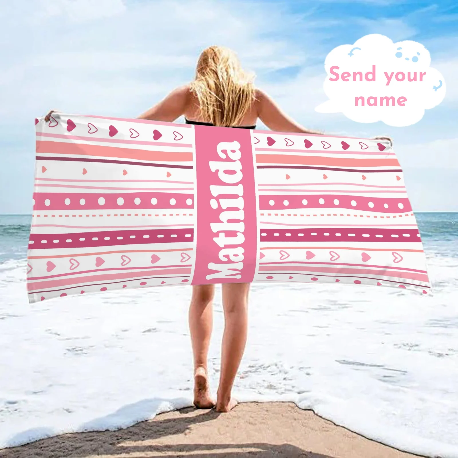 

Ins Princess Beach Towels Custom Name Striped Personalized Microfiber Towel For Women Girl Gifts Quick-Drying Swim Bath Towels