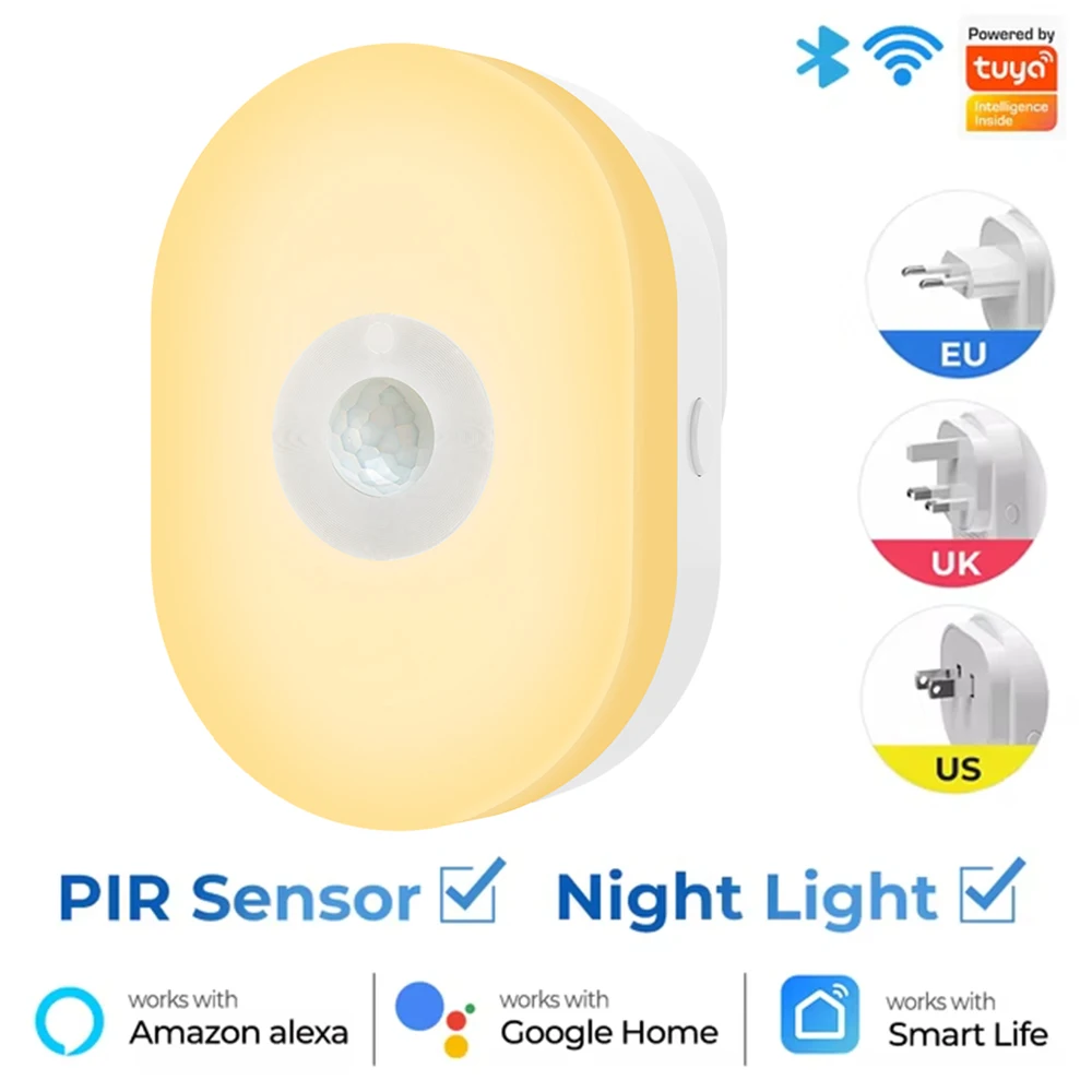 

WiFi Smart Motion Sensor Night Light 6 LED Plug In Lamp App Voice Remote Control RGB Light Plug and Play Emergency Light