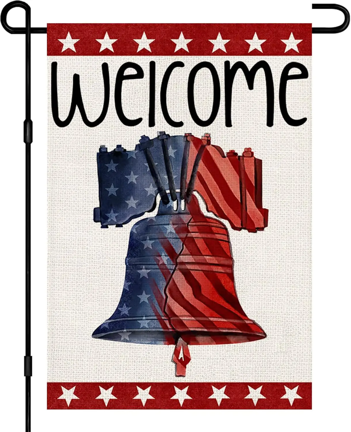 4th of July Welcome Garden Flag Star 12x18 Inch Double Sided Burlap Memorial Day Independence Day Patriotic Small Sign Yard Outd