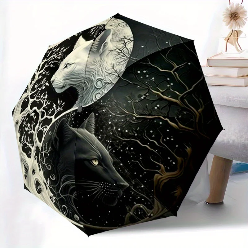 

Зонт «Инь-Ян» с изысканным узором «Дерево» — складной, с 8 железными спицами, пластиковой ручкой и автоматическим открыванием/закрыванием