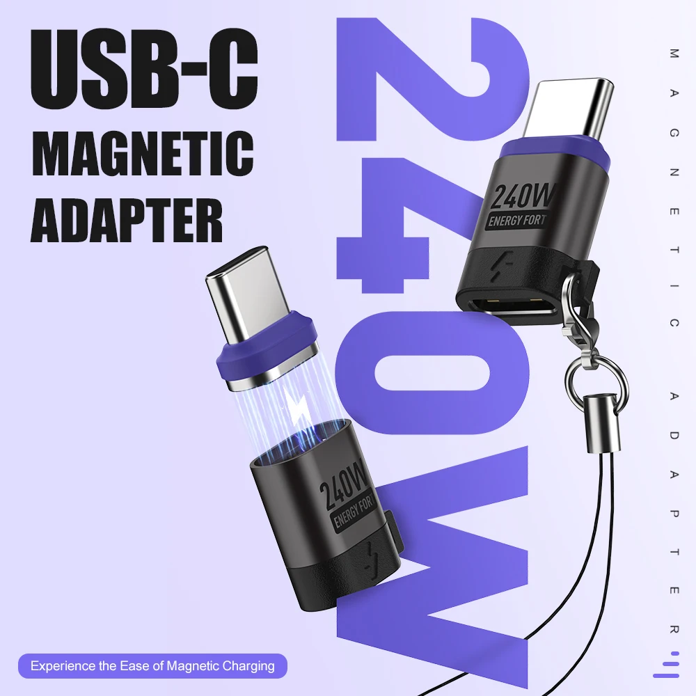 USB C Magnetic Adapter USB3.0 Type C Connector PD 240W Charge 480Mbps Data Transfer Convert for USB C Device iPhone Samsung