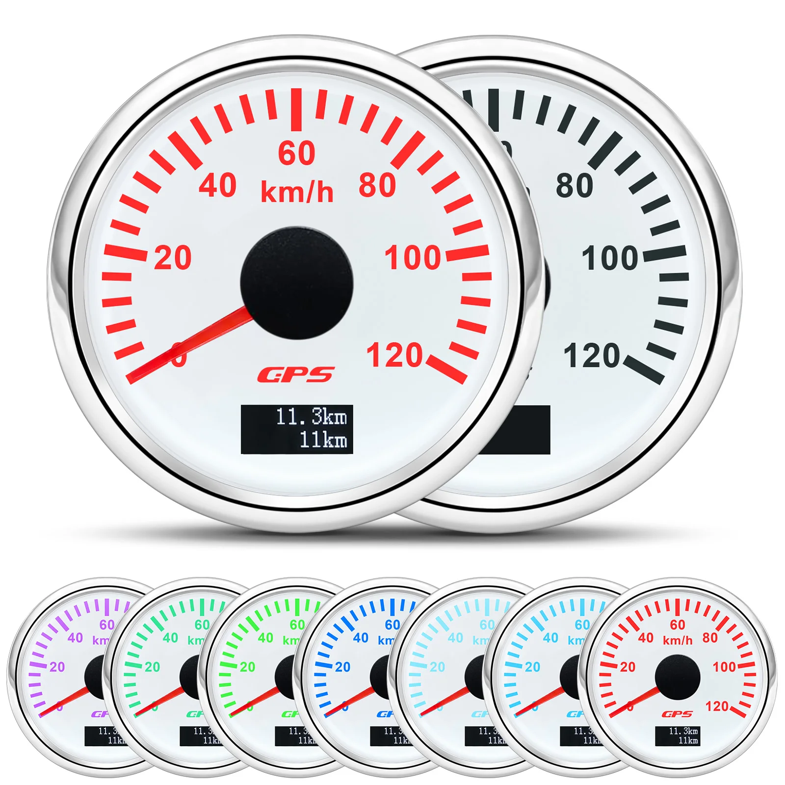 30/60/80/120/200 km/h GPS-Tachometer mit GPS-Antenne für 12 V 24 V Auto Boot Marine wasserdichter Geschwindigkeitsmesser Kilometerzähler 7 Farben LED