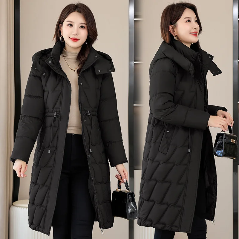 Women Down Cotton Jacket 2025 Mid Long Warm Ladies Outerwear Slim High-End Loose Winter Parkas Women Coat Female Cotton Clothes