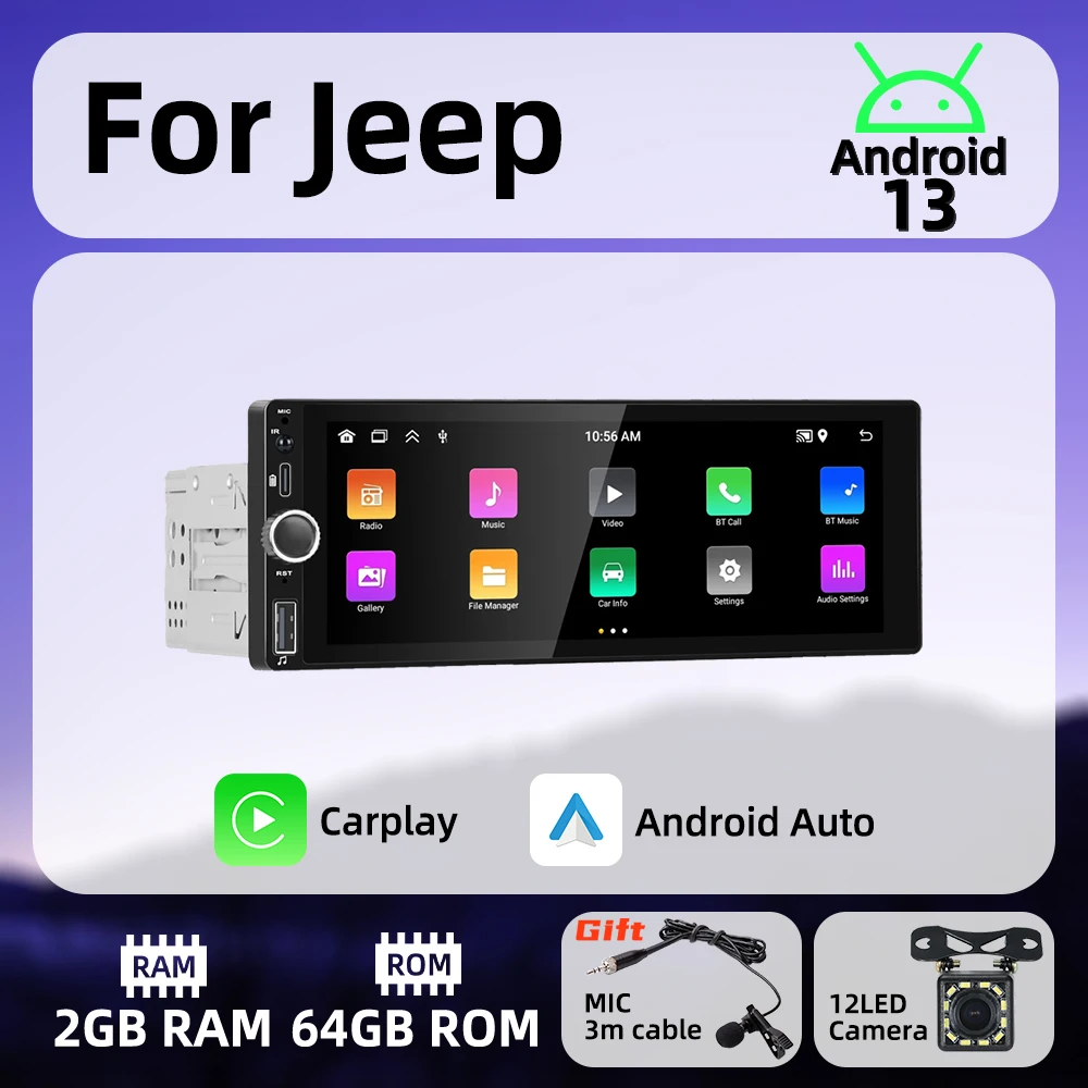

1 Din Wireless Carplay Android Auto Radio Android Car Multimedia for Jeep 6.86" Screen Stereo Head Unit Autoradio GPS BT Wifi