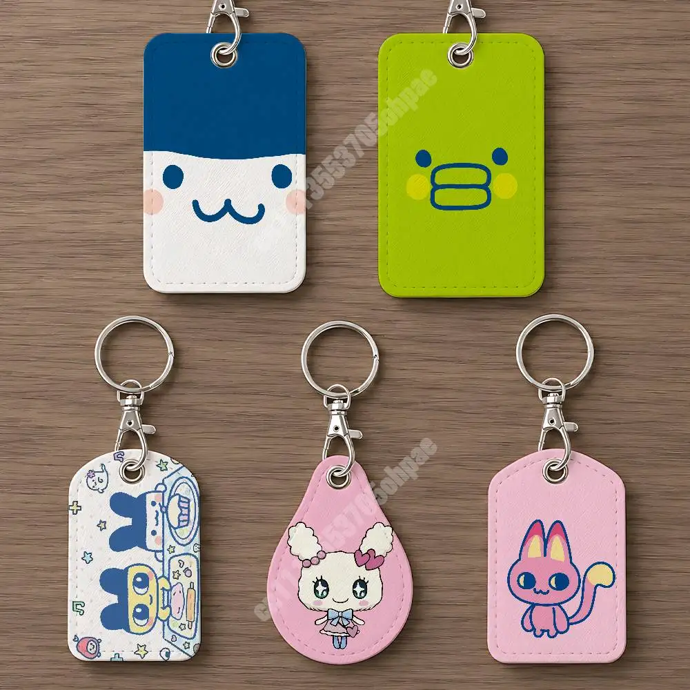 Virtual Pet Cartoon T-Tamagotchi-S Leather Keychain Card Holder for Airtag & Luggage Tags Casual Tracker Cover