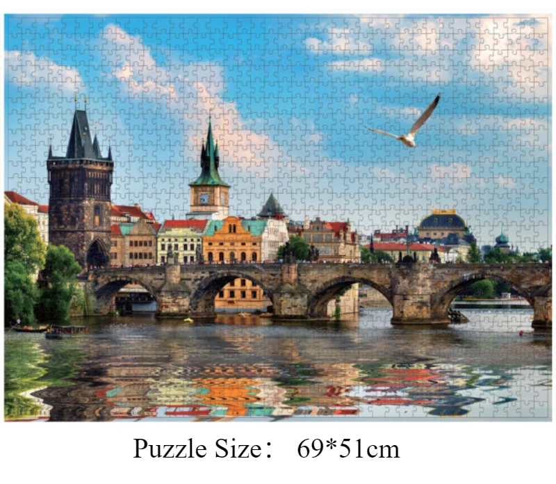 High Quality 69 * 51cm Puzzle Toy Blue Card 1000 Pieces Blue Card Paper Adult Building Landscape Prague Oil Painting Puzzle