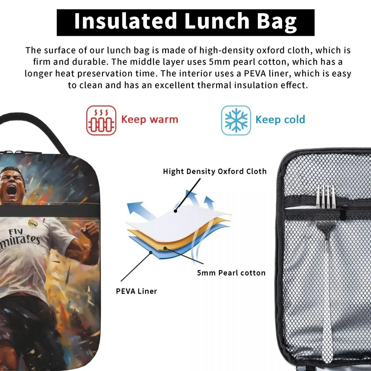 Cristiano Ronaldo Jumps Thermal Insulated Lunch Bags for Picnic Football Portable Bento Box Men Women Cooler Thermal Food Box