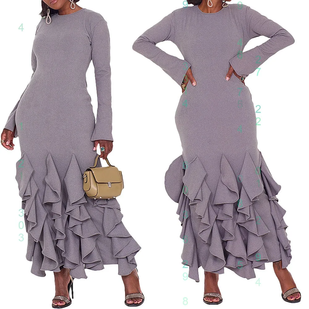 

Elegant Long Sleeve Layered Ruffle Bodycon Dress Dresses Spring Summer Casual Evening Party
