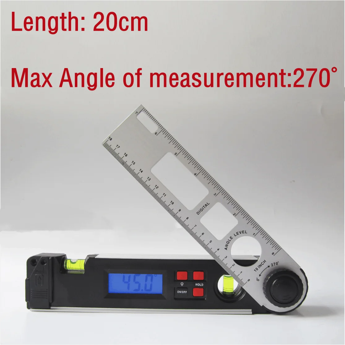 270 Graden Digitale Display Hoek Heerser 20Cm Elektronische Niveau Heerser Hoge Precisie Horizontale Neiging Meten Heerser