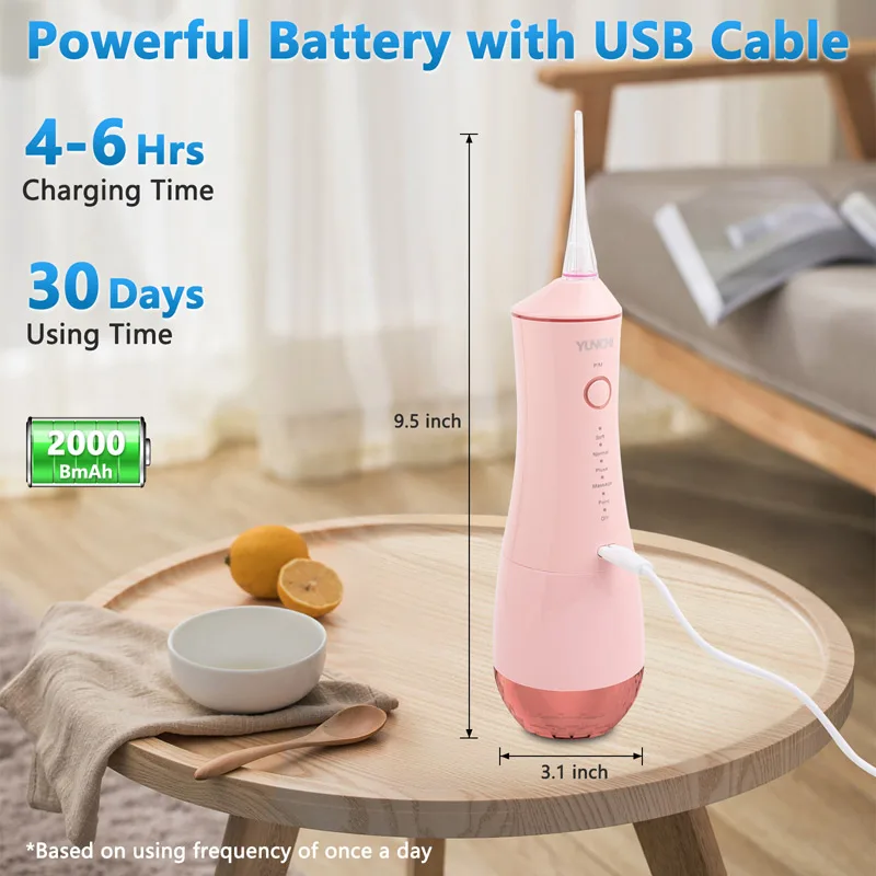 قابلة للشحن أداة ري الفم لطب الأسنان جهاز تنظيف الأسنان بالماء 6 طرق العمل 320 مللي خزان المياه عمر البطارية الطويل تبييض خيط مائي للاسنان