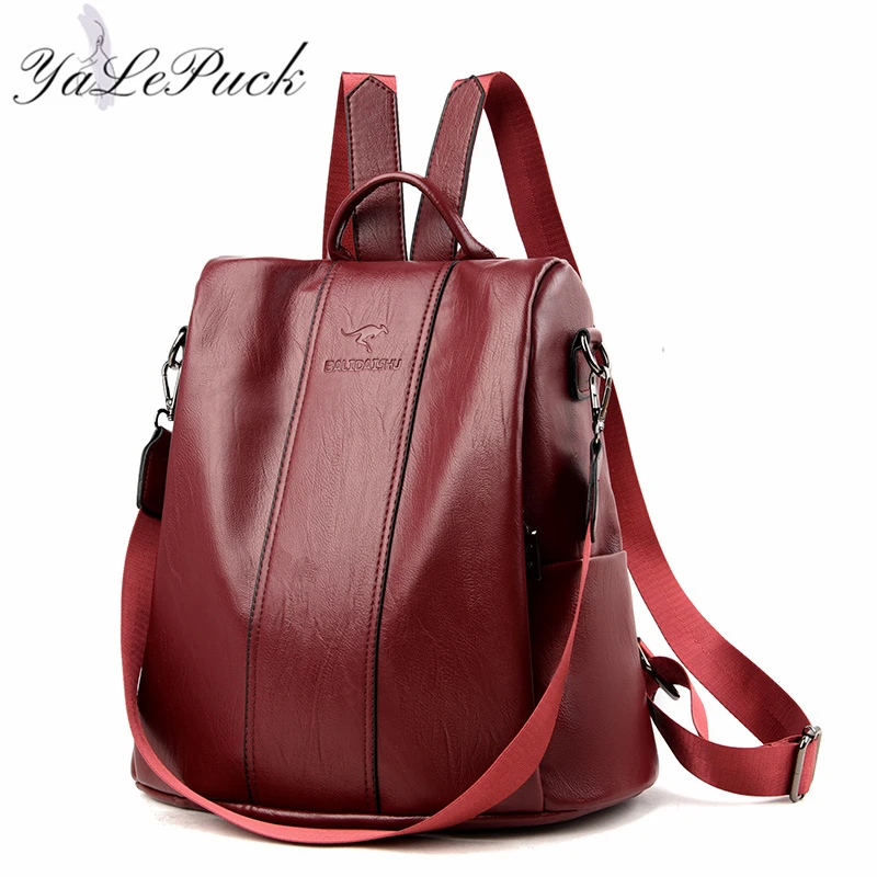 Anti-diebstahl leder rucksack frauen vintage schulter tasche damen hohe kapazität reise rucksack schule taschen mädchen mochila feminina