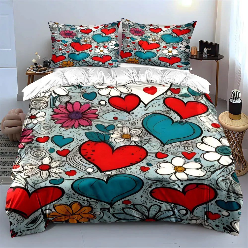 

Floral Heart Romantic Decor Set Soft Comfortable Duvet Cover Bedding Set Included 1*Duvet Cover & 2*Pillowcases, gift