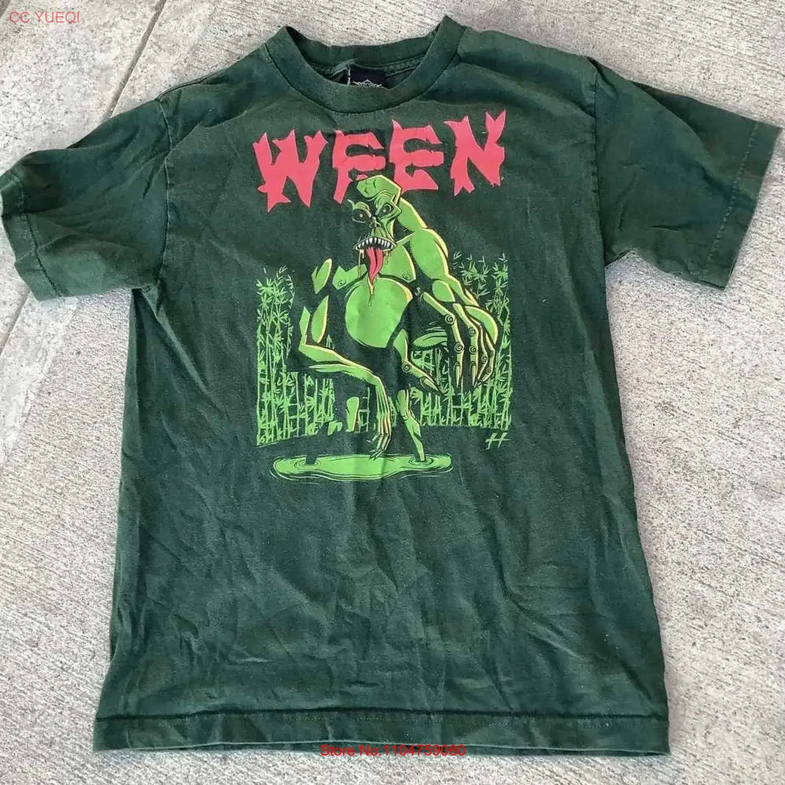 Vtg style Ween Concert Tour logo short sleeve forest green color shirt KV37817 vintage Washed Comfortable Top For Everyday Wear