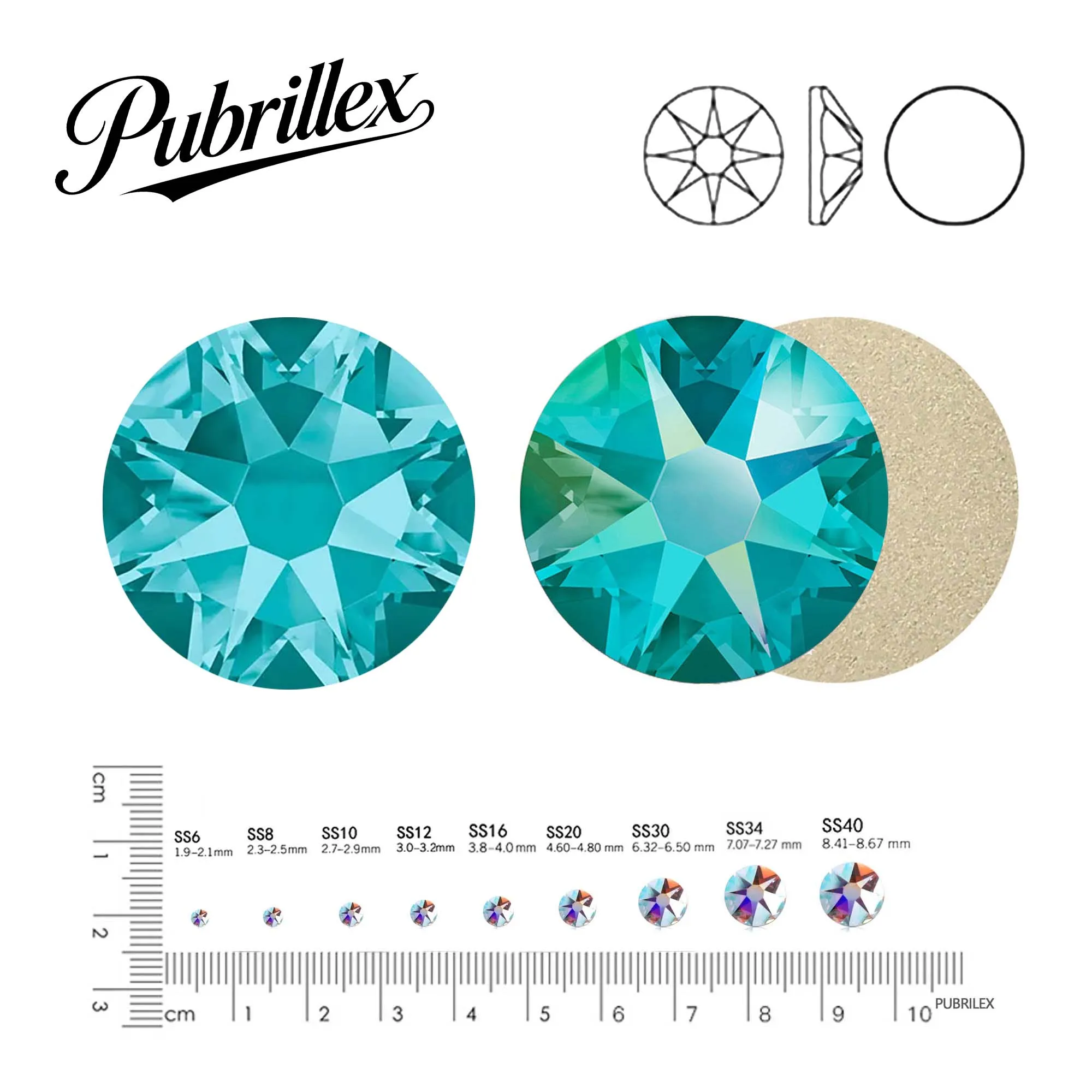 

PUBRILEX Blue Zircon 8big 8small Flatback Non Hotfix Glitter Glass Xirius Strass Crystals Nail Art Charms Garment Decorations