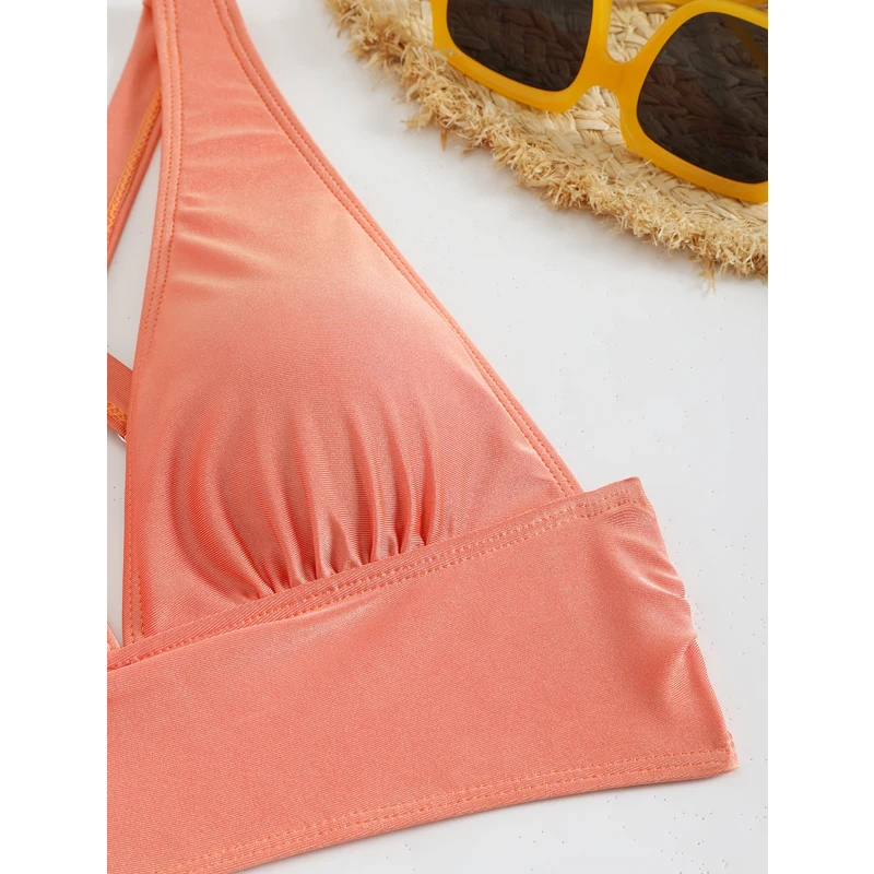 FASKO latest style cross back solid color bikini swimsuit women's one piece swimsuit 2025 bikini suit summer beach swimsuit