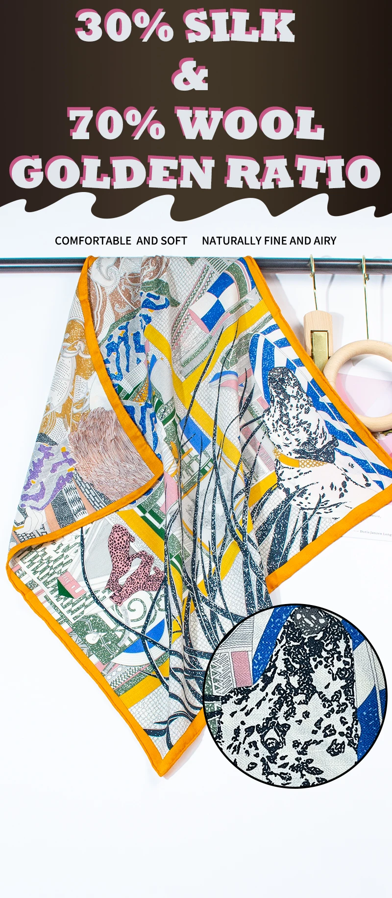 

65X65cm printed Double-sided Wool Silk Square Scarf, Women's Fashionable Scarf, Headscarf, Headband, Shawl