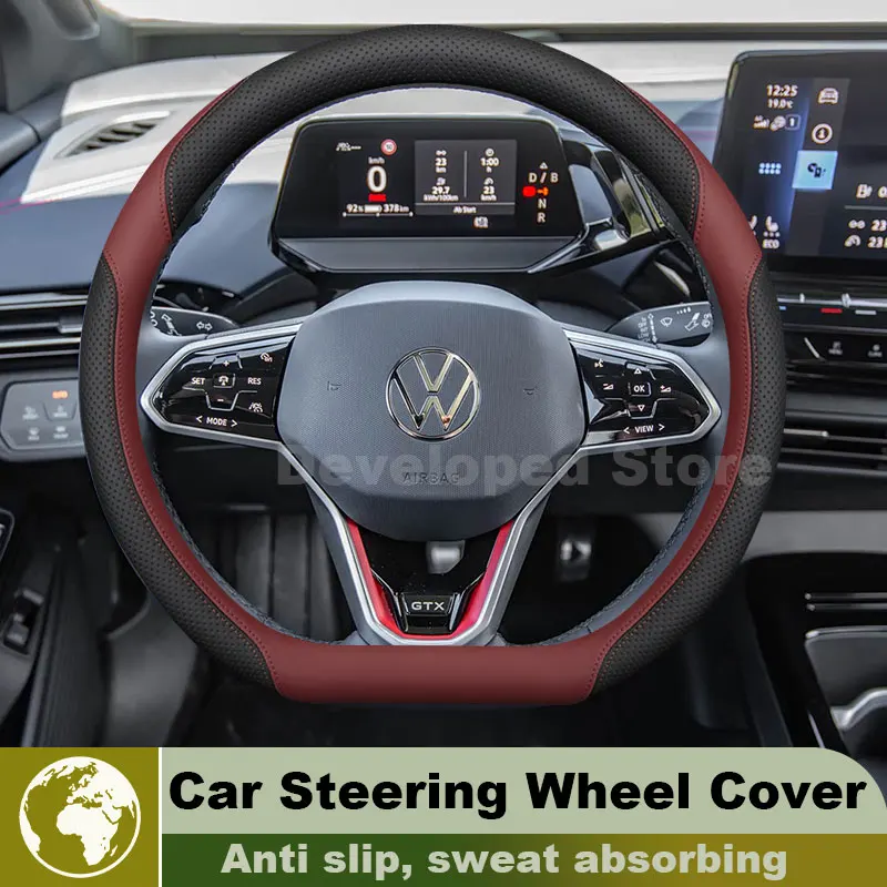 

Leather Car Steering Wheel Cover For Volkswagen ID4 ID5 ID3 id buzz 2026-2021 Auto Steering Wheel Volkswagen id buzz Accessories