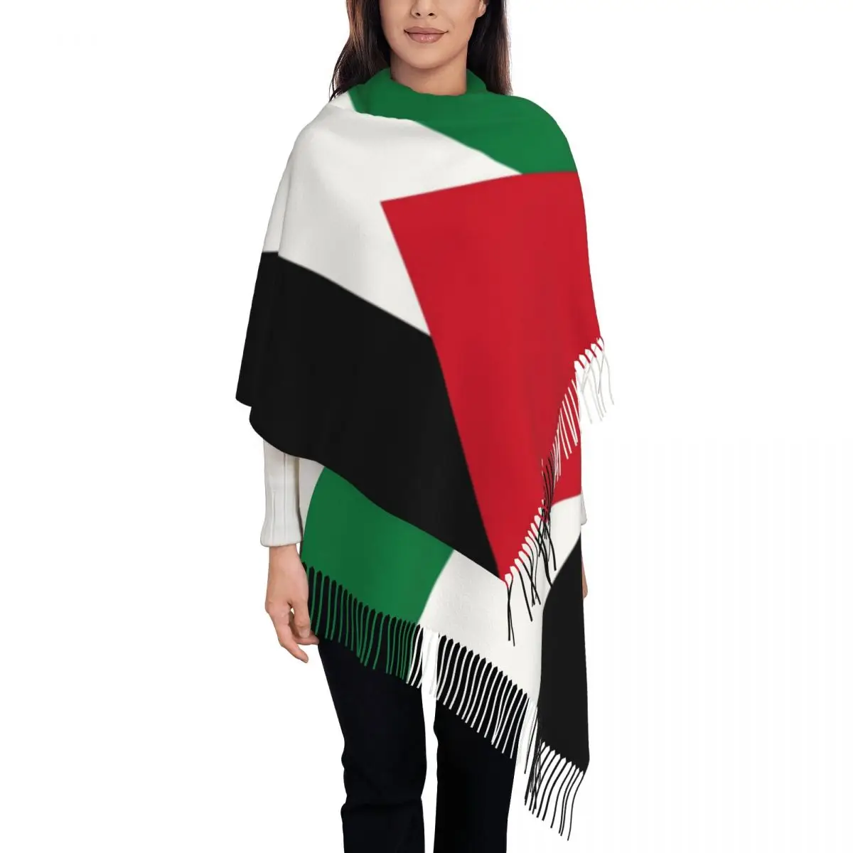 Flag Of Palestine Shawl Wrap for Ladies Warm Long Soft Scarf Palestinian Gaza Arabic Pashmina Tassel Scarves