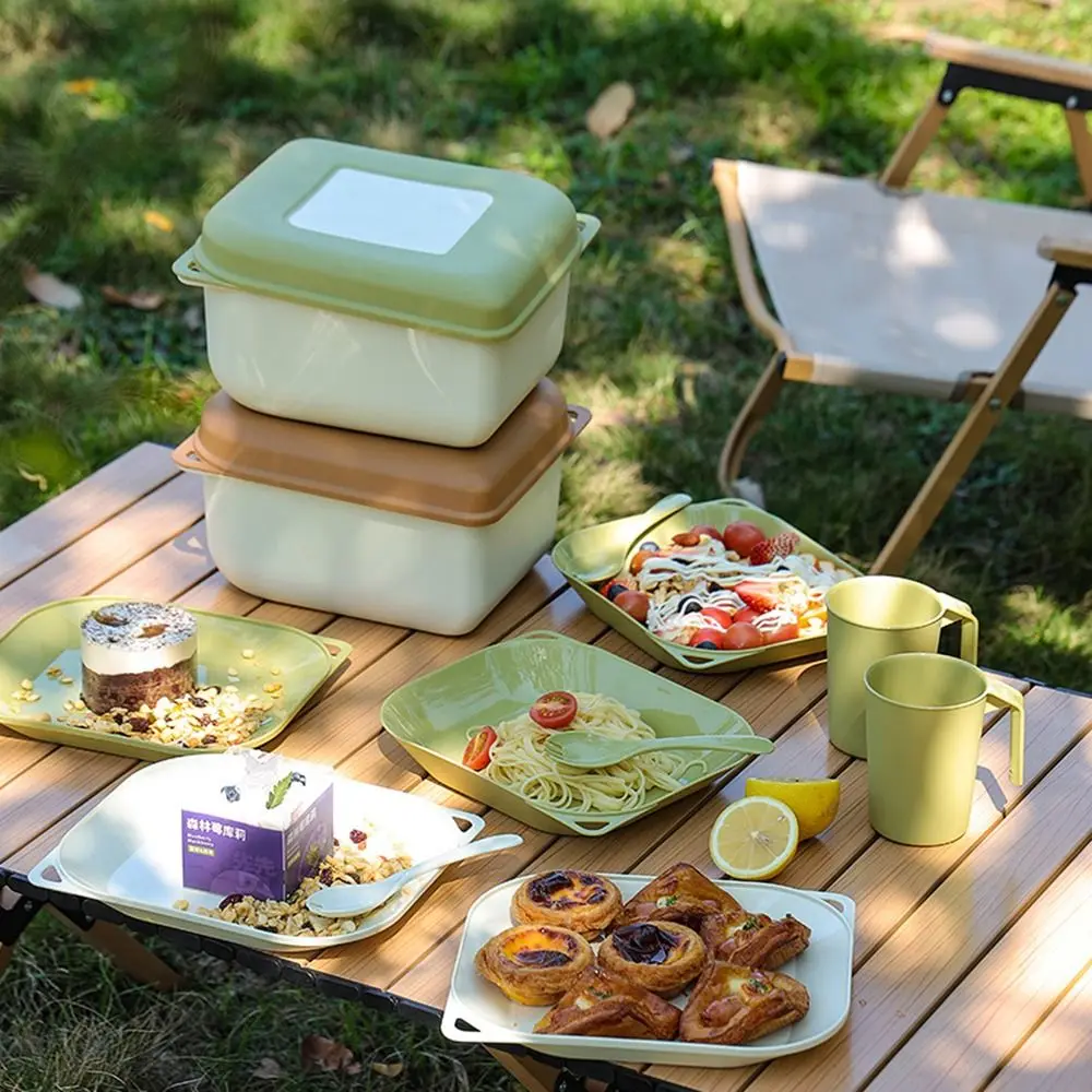 16Pcs Lightweight Plastic Dinnerware Sets Unbreakable Portable Outdoor Cutlery Set Reusable Stackable Picnic Dishes Set Wedding