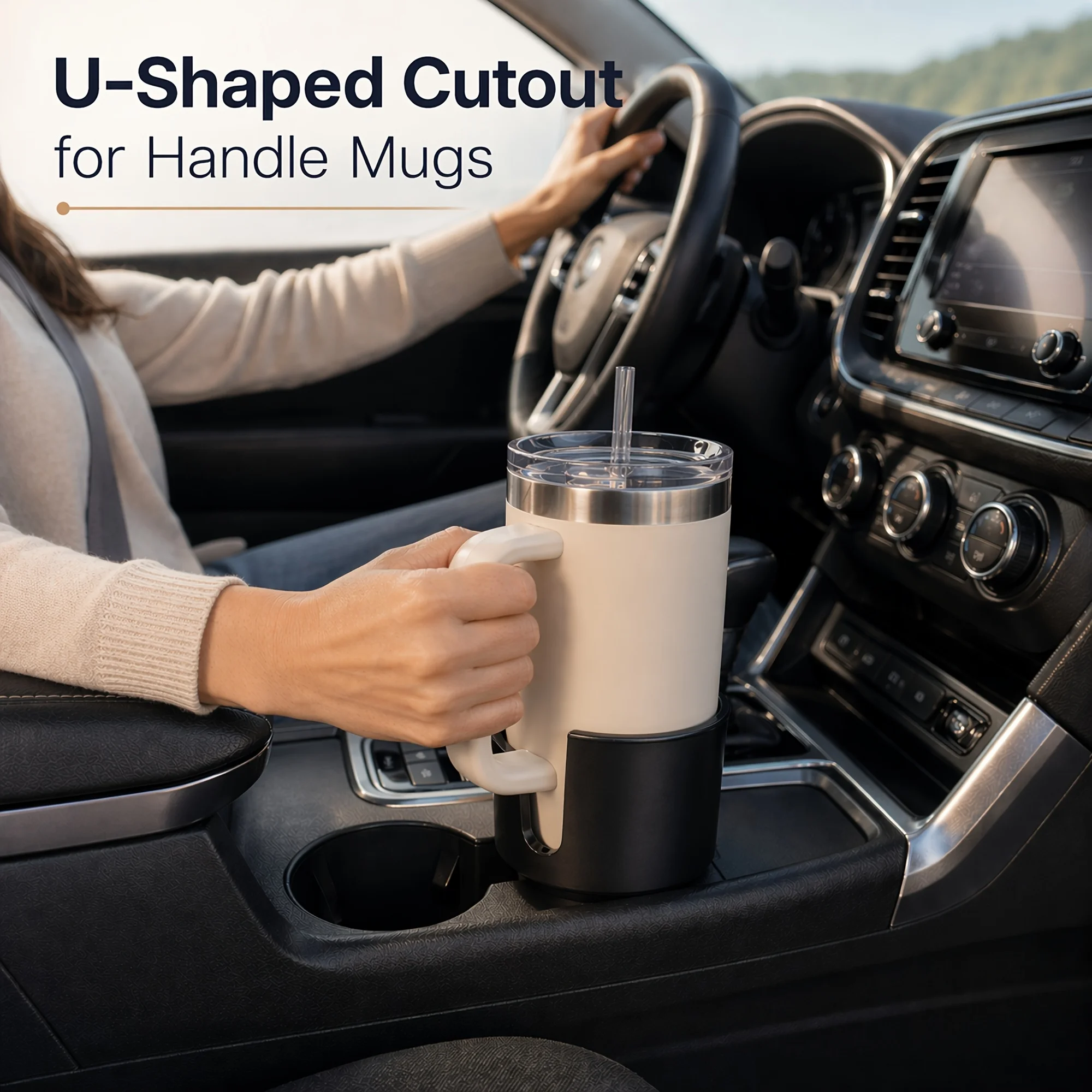 Universal Car Cup Holder Expander Adapter Shaped Handle Slot Anti Wobble Drink Holder Large Tumblers Travel Mugs Water Bottles