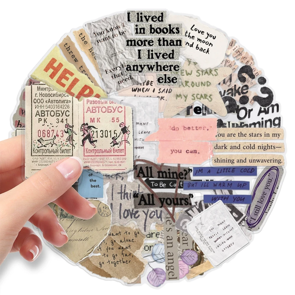 

10/30/50pcs Fragment Handwritten Text Stickers Transparent Cartoon Creative Decals Luggage Notebook Phone Art Graffiti Sticker
