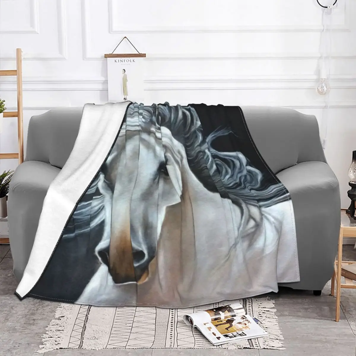 Horse Face Art Blanket Flannel Plush Winter Nature Wildlife Breathable Warm Blanket Suitable for Sofa Bedroom Rug